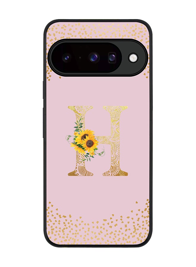 For Google Pixel 10 Case,Slim fit Camera Protection, Shockproof Thin Phone cover  - Custom Floral Monogram - H  (Pink )